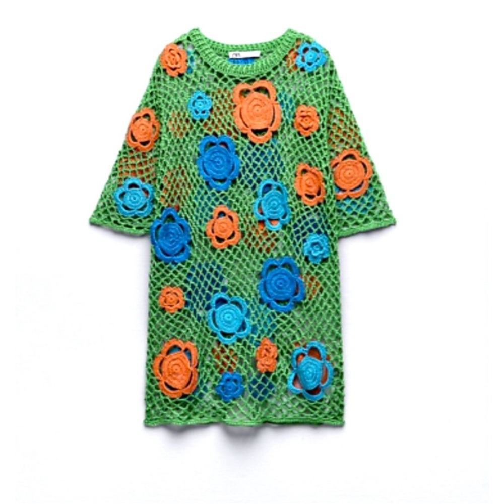 Zara limited edition crochet green dress swim cover up s